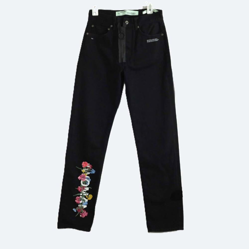 COPY - OFF-WHITE Black embroidered Flowers women Baggy Jeans size 26